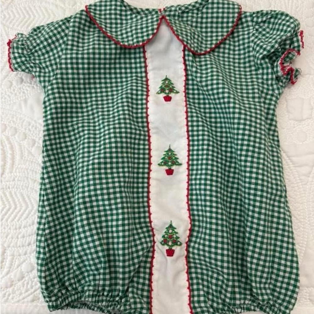 Green Gingham Christmas Romper